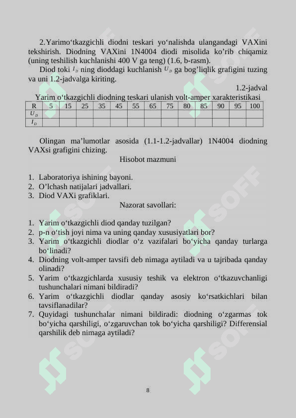 ANALOG VA RAQAMLI SXEMOTEXNIKA labaratoriya ishlari Uslubiy qo'llanma 8