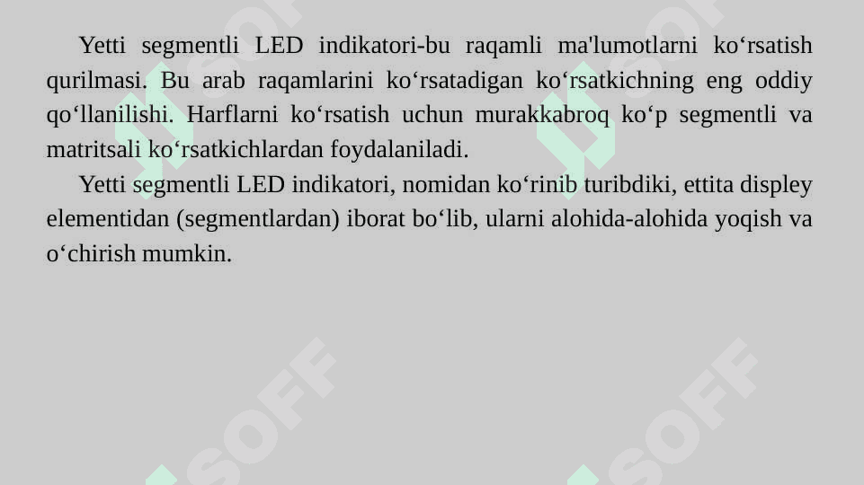 1 va 4 razryadli, 7ta segmentli indikatorlar 2