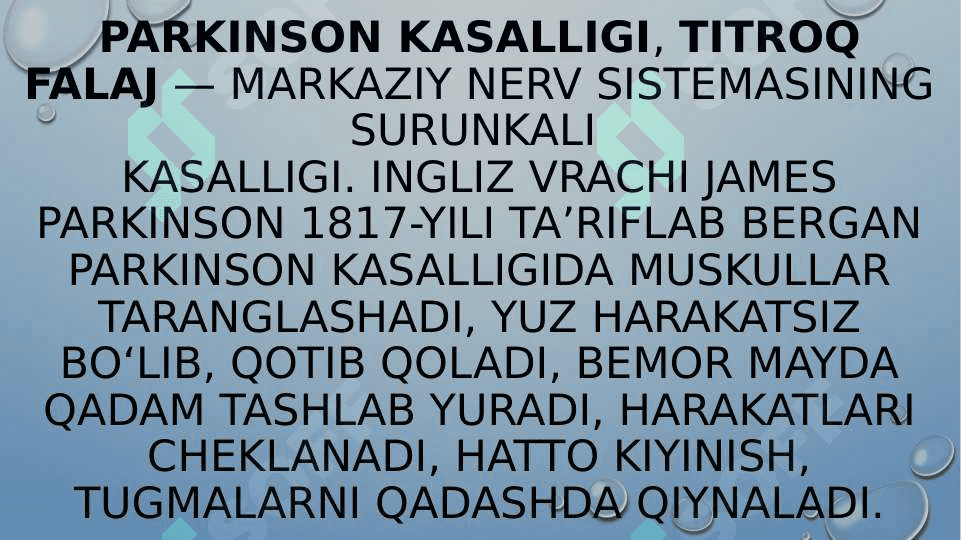 Parkinson kasalligini davolashda ishlatiladigan dori vositalari. 3