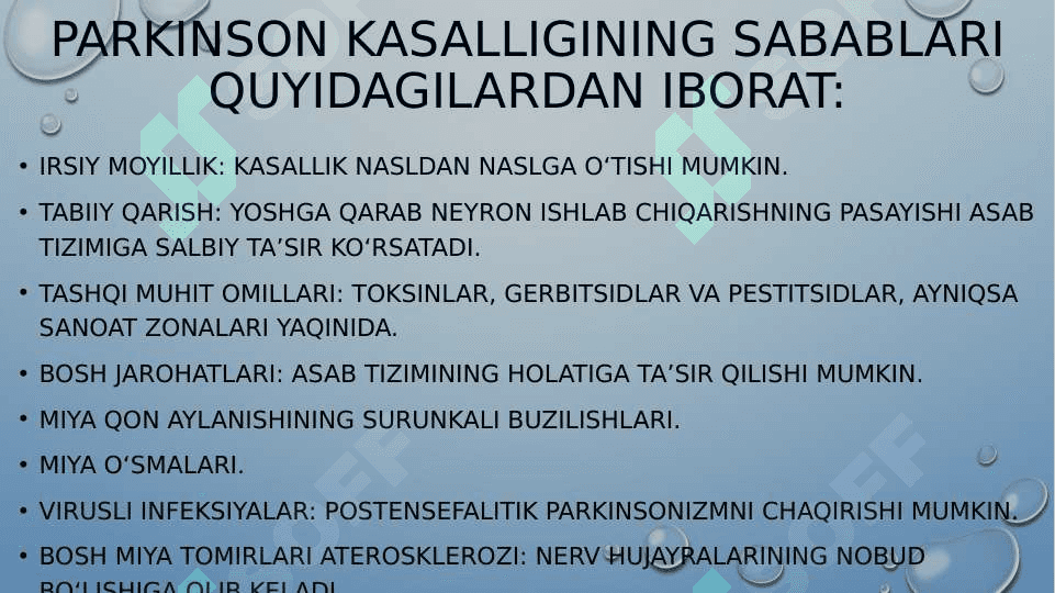 Parkinson kasalligini davolashda ishlatiladigan dori vositalari. 5