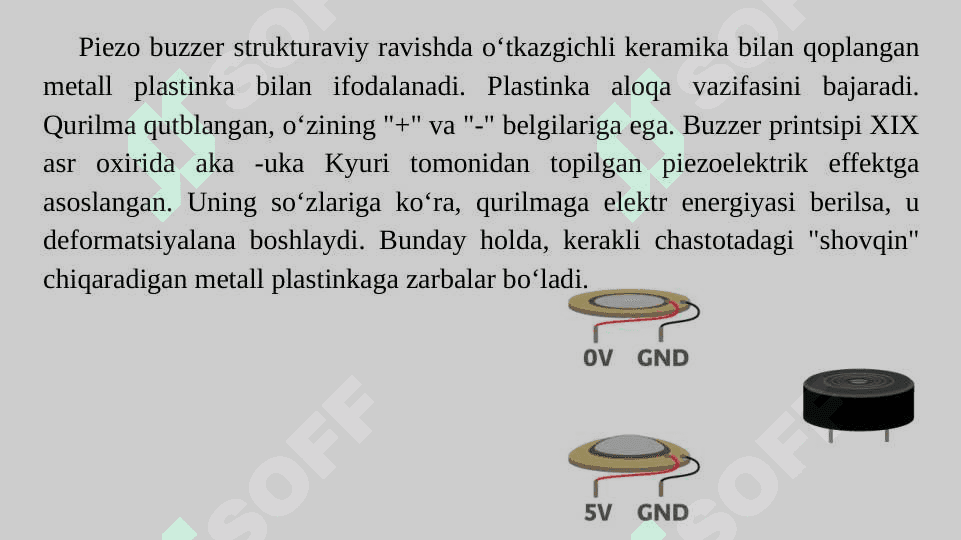 Pezonurlatgich. (Buzzer) datchigini boshqarish, tonni o‘zgartirish. 6