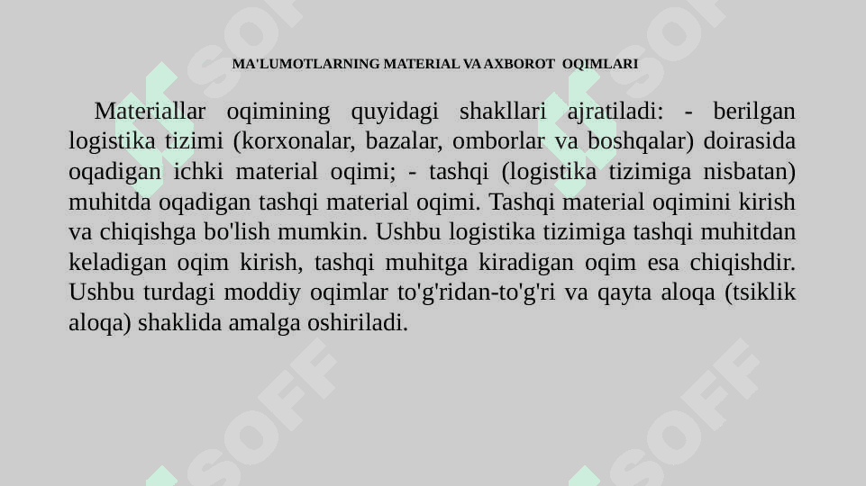 TIZIM ELEMENTLARI, AXBOROT TIZIMLARIDA MA’LUMOTLARNING МАТЕRIAL VA AXBOROT OQIMI, SHAKLLANTIRISH USULLARI 8