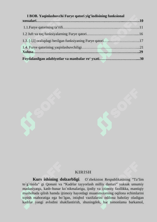 Yaqinlashuvchi Furye qatori yig’indisining funksional xossalari 6