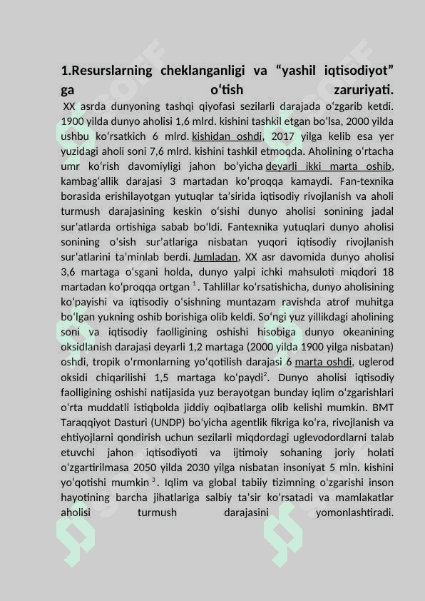 “Yashil iqtisodiyot”ga o’tish tamoillari. 3