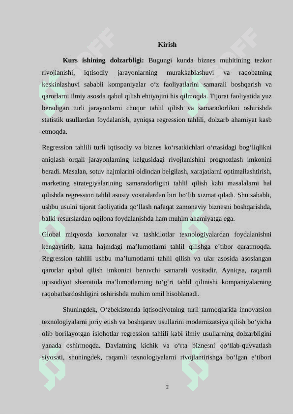 TIJORAT FAOLIYATIDA REGRESSION TAHLILDAN FOYDALANISH 2