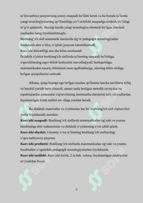 BOSHLANG‘ICH SINFLARDA MATEMATIKA O‘QITISHNING UMUMIY METODIKASI. 5