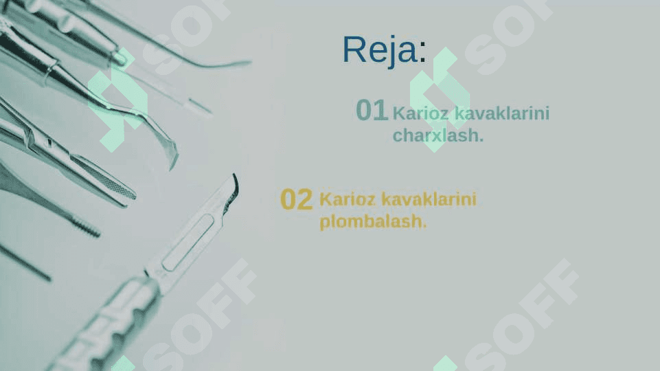 Fantomlarda. sinf karioz bo'shliqlarini charxlash va plombalash. 3