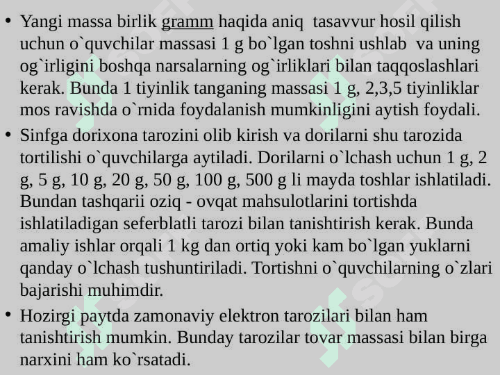 Massa o‘lchov birliklarini o‘rganish metodikasi 7