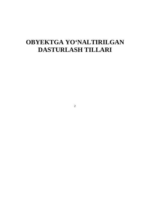 Obyektga yo'naltirilgan  Dasturlash (OOP) o'quv qo'llanma