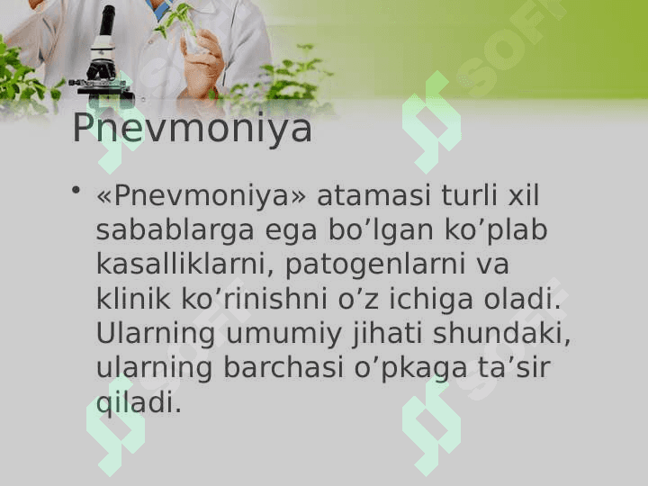 Pnevmaniya o'pka  tuberklyozi va o'pka raki klinik ko'rinishlari tekshiruv usullari va asoratlari.ppt 2