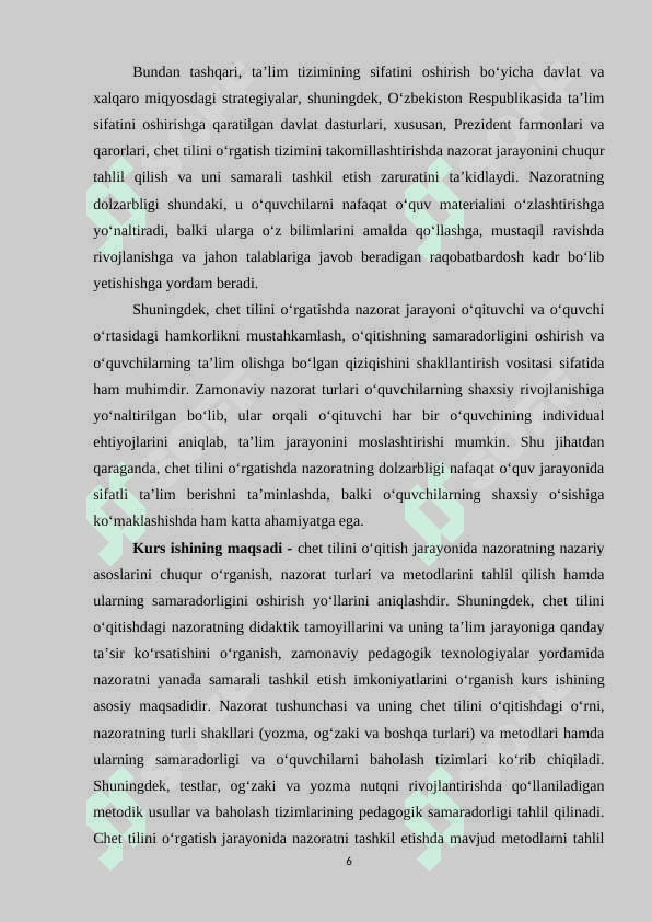 Chet tilini o'rgatishda nazorat turlari #kurs ishi 6