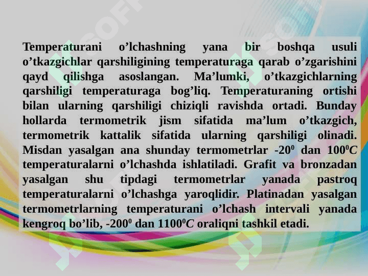TEMPERATURA VA   UNI O’LCHASH USULLARI 3