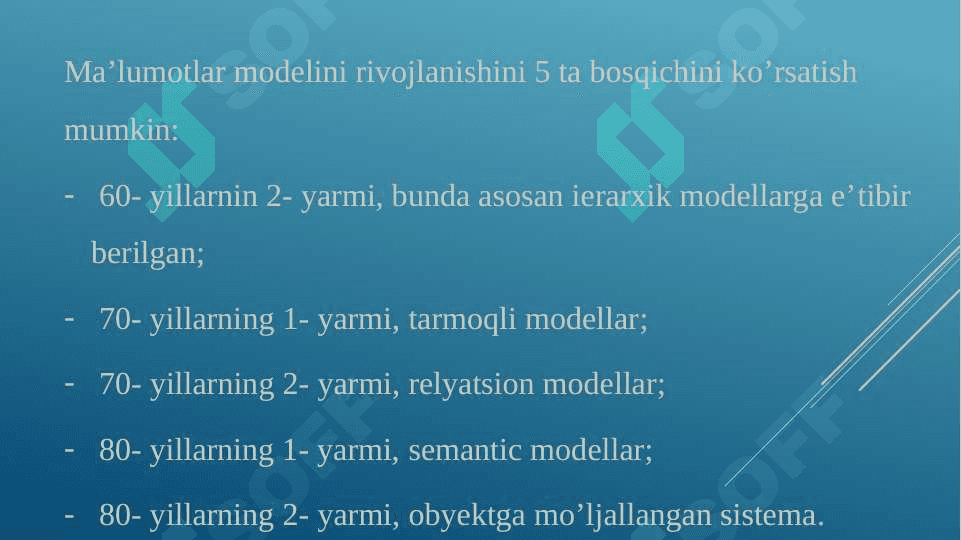 Relyatsion ma’lumotlar modeli. 3