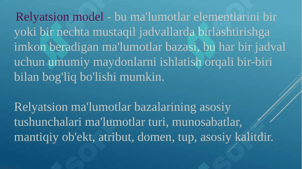 Relyatsion ma’lumotlar modeli. 4