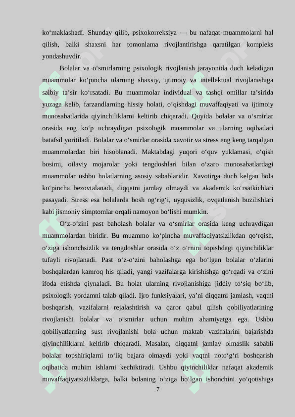 O‘quvchilar bilan psixokorreksion yo‘nalishda faoliyat olib borish 7