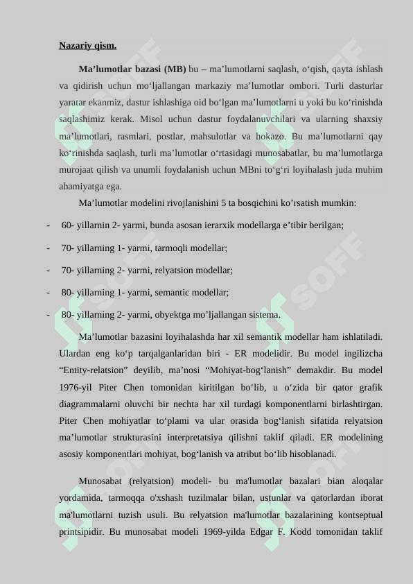 Relyatsion ma’lumotlar modeli 4