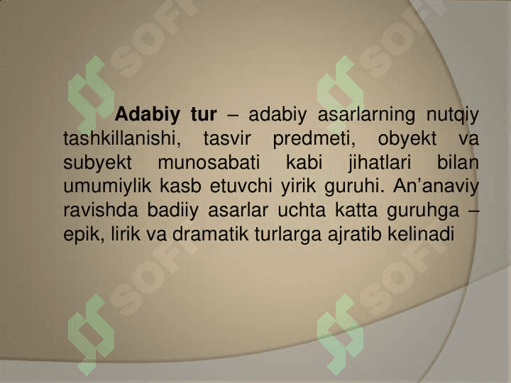 Adabiy turlarni tasniflashning o‗zgacha ko‗rinishlari 4