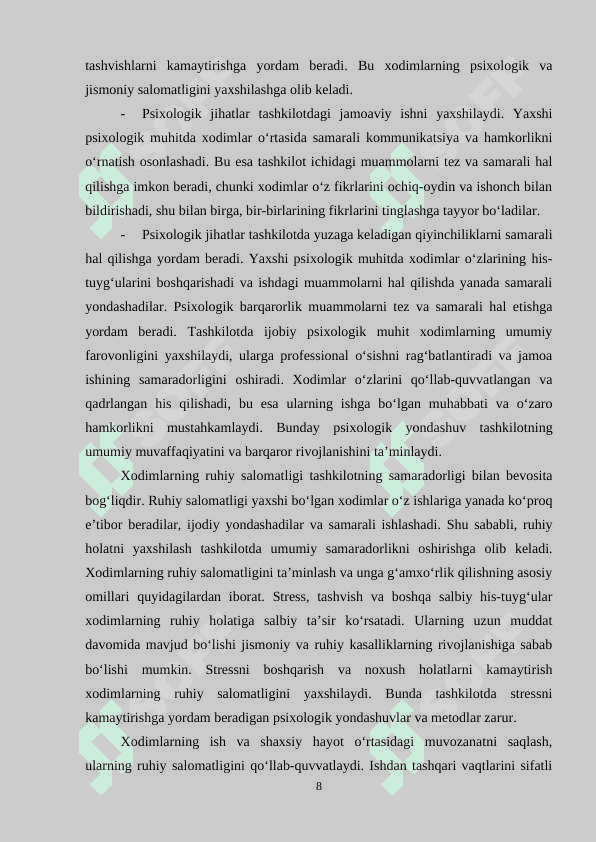TASHKILOTDA XODIMLAR BILAN ISHLASHNING O‘ZIGA XOSLIGI 8