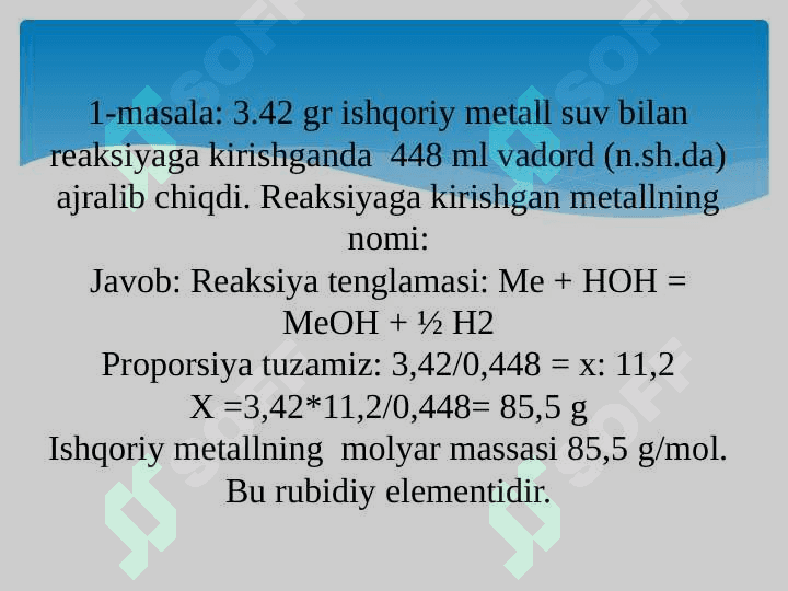 “Metallar” mavzusi bo`yicha tajribaviy masalalar yechish 6