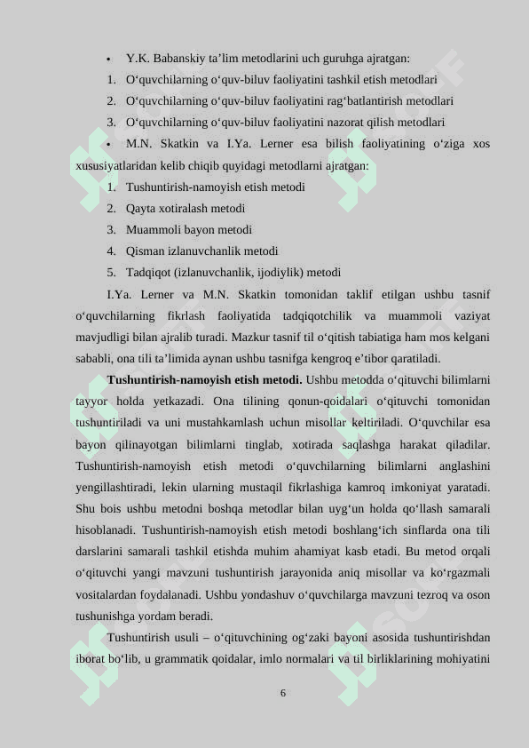 Ona tili o‘qitish metodikasi fanining darslarida qo‘llaniladigan metodlar 6