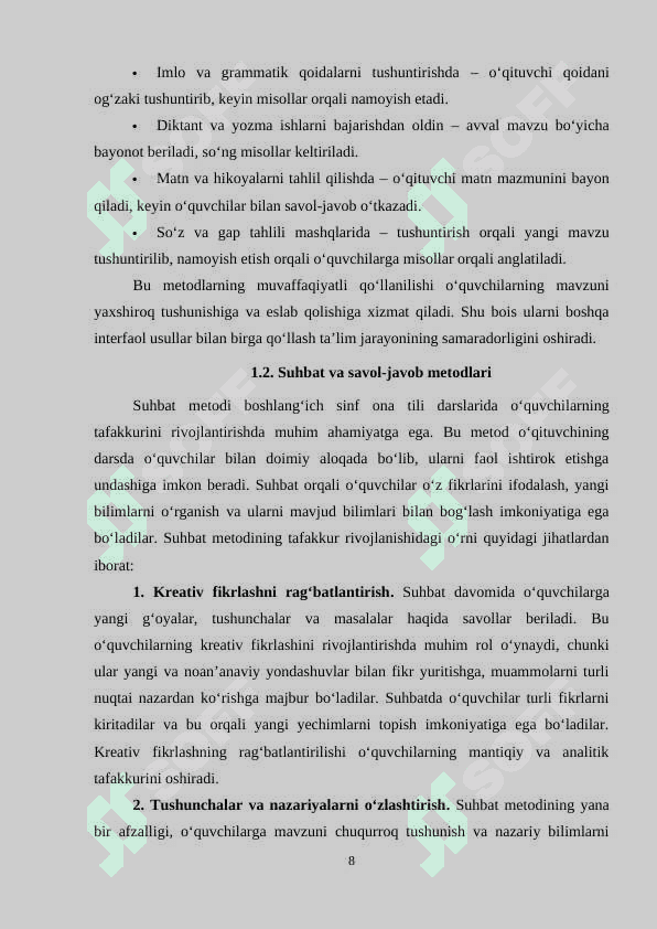 Ona tili o‘qitish metodikasi fanining darslarida qo‘llaniladigan metodlar 8