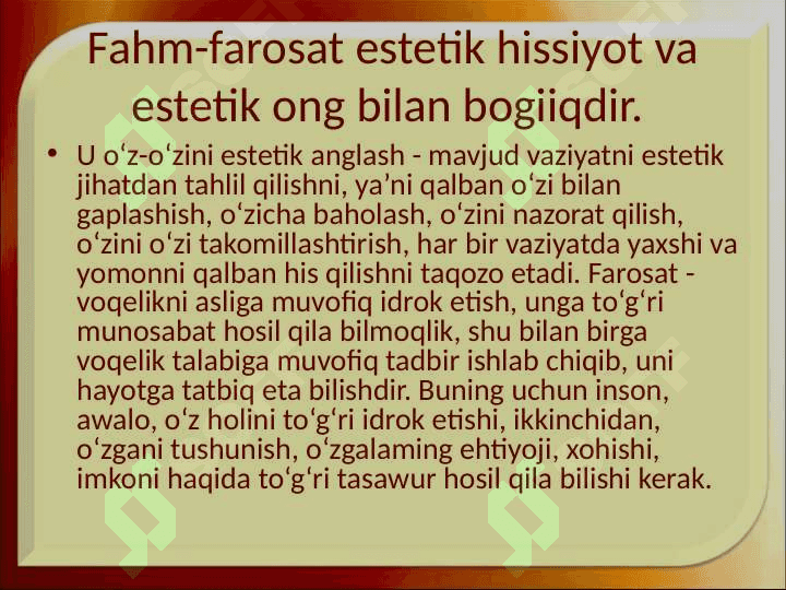 Shaxsni tarbiyalashShaxsni tarbiyalashda estetik tarbiyaning o`rni 4