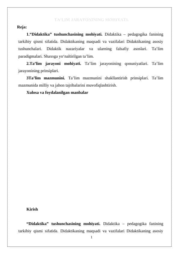 TA’LIM JARAYONINING MOHIYATI.