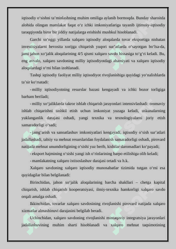 O'zbekiston Respublikasining tashqi savdo siyosati 6