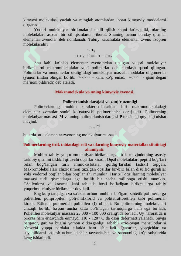 YUQORI MOLEKULYAR BIRIKMALAR KIMYOSI 2