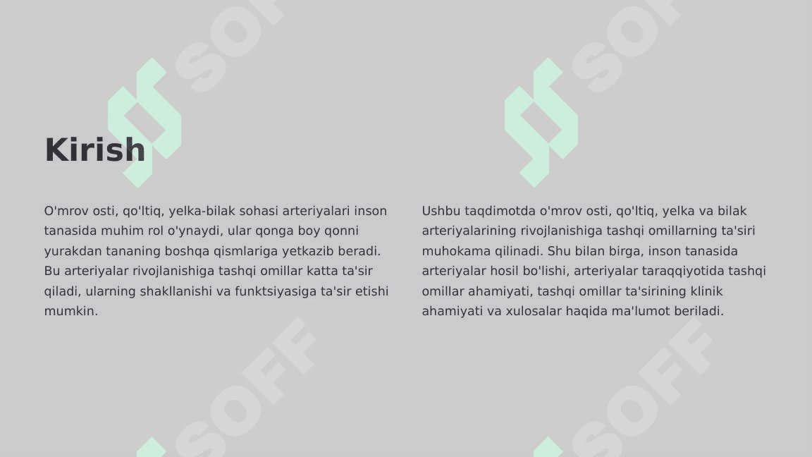 O'mrov osti, qo'ltiq, yelka-bilak sohasi arteriyalar taraqqiyotiga tashqi omillarning ta'siri 3