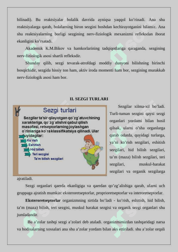 Sezgi haqida umumiy tushuncha. Sezgi turlari va qonuniyatlari 3