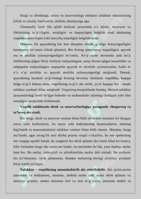 Sezgi haqida umumiy tushuncha. Sezgi turlari va qonuniyatlari 8