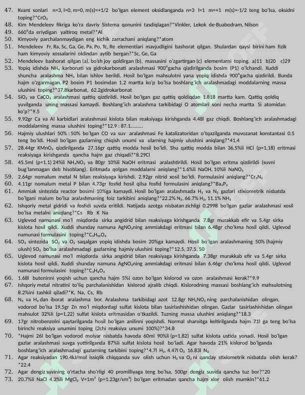 KIMYO fanidan savol javoblar 2