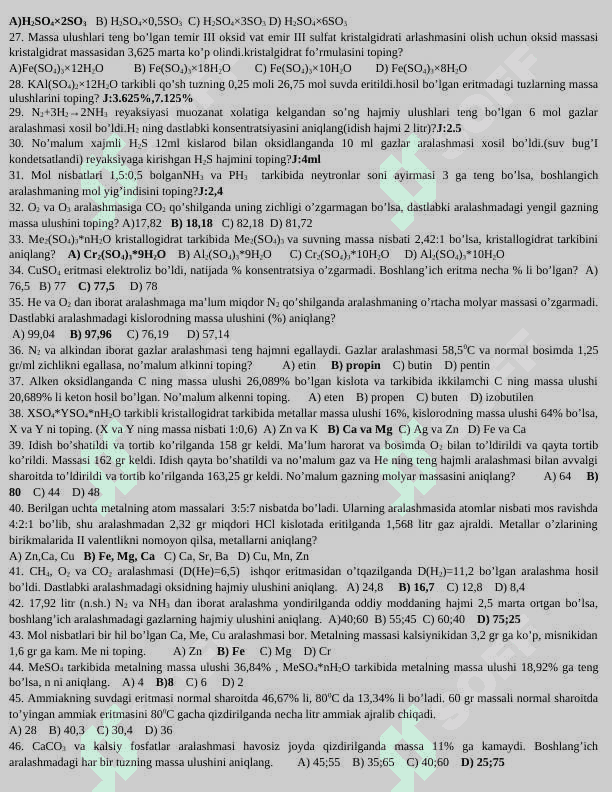KIMYO fanidan savol javoblar 6