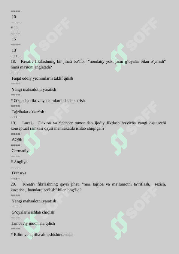 Tarbiya fanini o’qitish metodikasi 200 talik test to'g'ri javoblari bilan 5