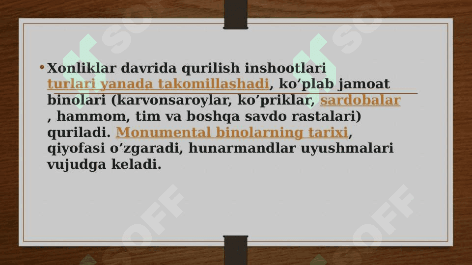 XONLIKLAR DAVRIDA MADANIYATNING AHVOLI 2