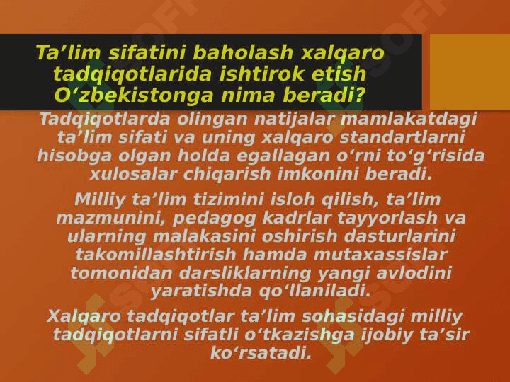 Xalqaro baholash dasturi talablari asosida o’quvchilar kompetensiyalarini shakllantirish (TAQDIMOT) 5