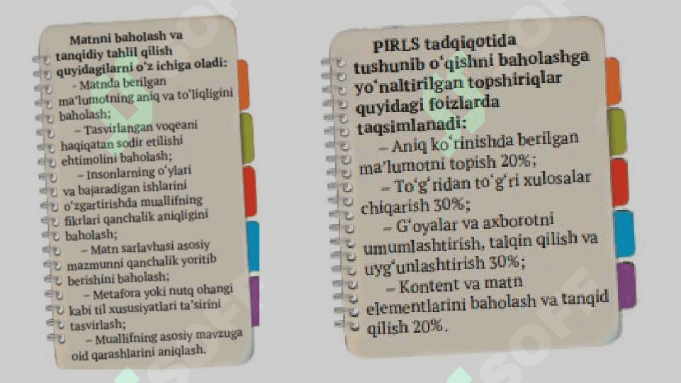 PIRLS xalqaro tadqiqotining mazmun-mohiyati, topshiriq namunalari hamda ularni bajarish yuzasidan tavsiyalar 8