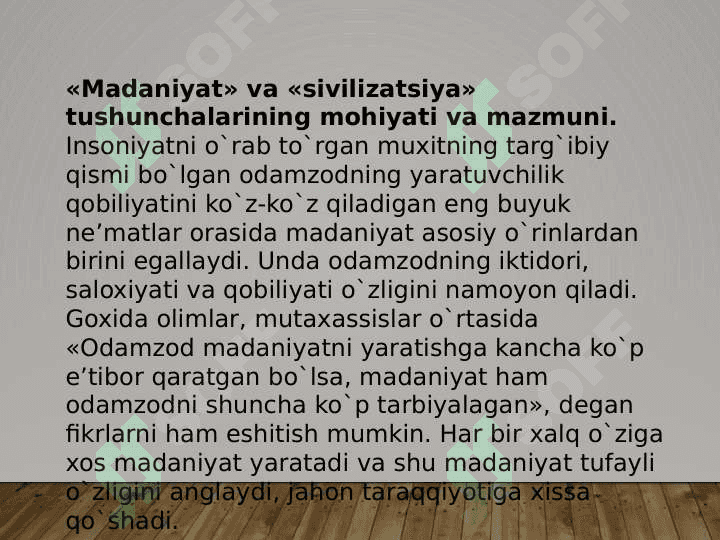 MAVZU:
Dunyo xalqlari madaniyatidagi umumiylik va farqlar 2