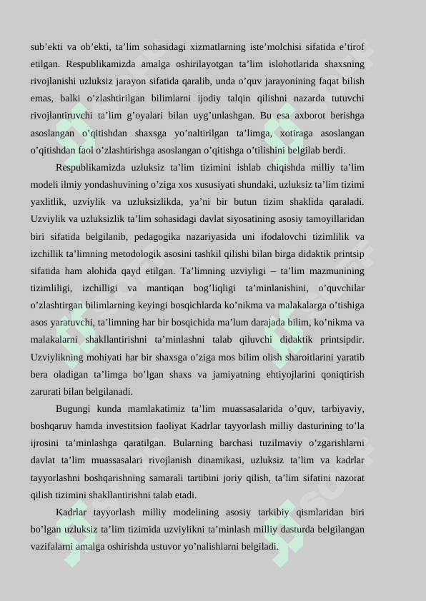 UZLUKSIZ TA’LIM TIZIMIDA TA’LIM – TARBIYA JARAYONINI MODERNIZATSIYALASH YO’NALISHLARI 4