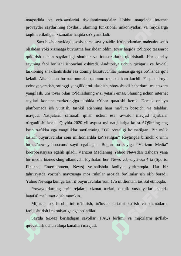 INTERNET PROVAYDER SAYTLARIDAN FOYDALANISH 2