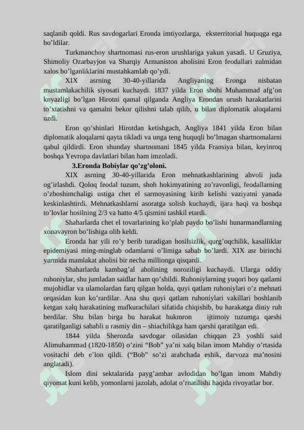 Eron yangi davrda. Tarixiy rivojlanishning asosiy voqealari va jarayonlari 8