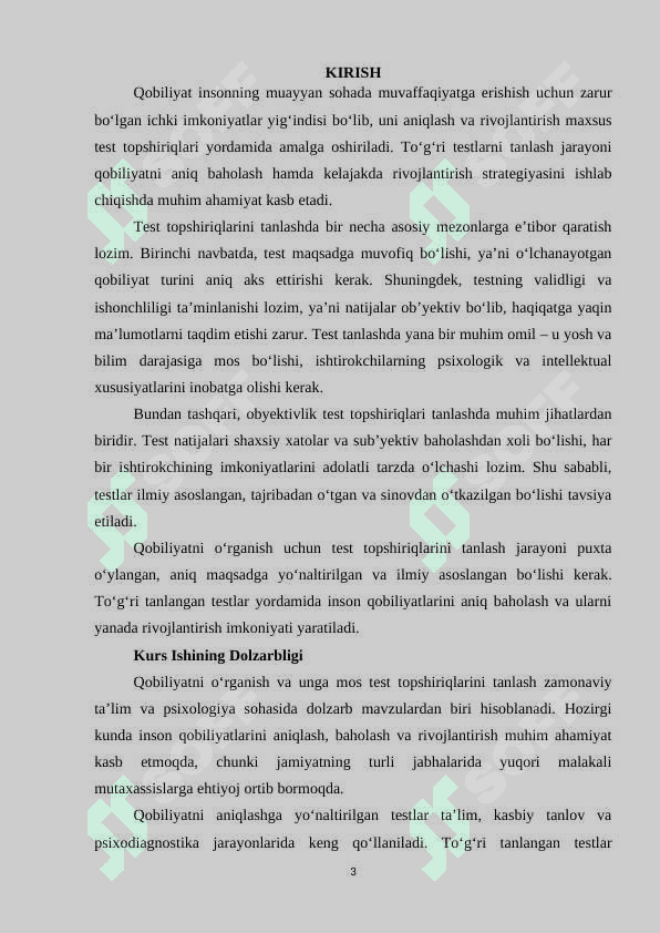 Qobiliyatni o'rganish test topshiriqlarni tanlash 3