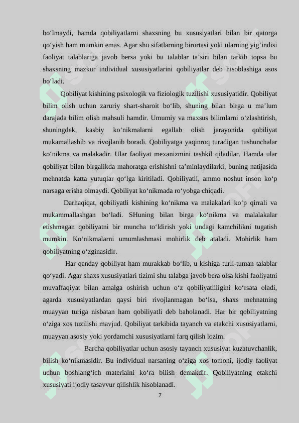 Qobiliyatni o'rganish test topshiriqlarni tanlash 7