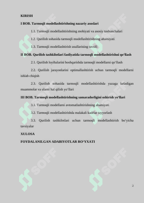 QURILISH TASHKILOTLARI FAOLIYATIDA TARMOQLI MODELLASHTIRISHDAN FOYDALANISH 2