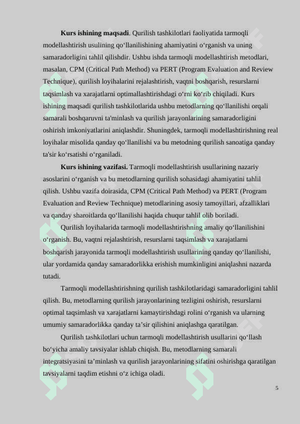 QURILISH TASHKILOTLARI FAOLIYATIDA TARMOQLI MODELLASHTIRISHDAN FOYDALANISH 5
