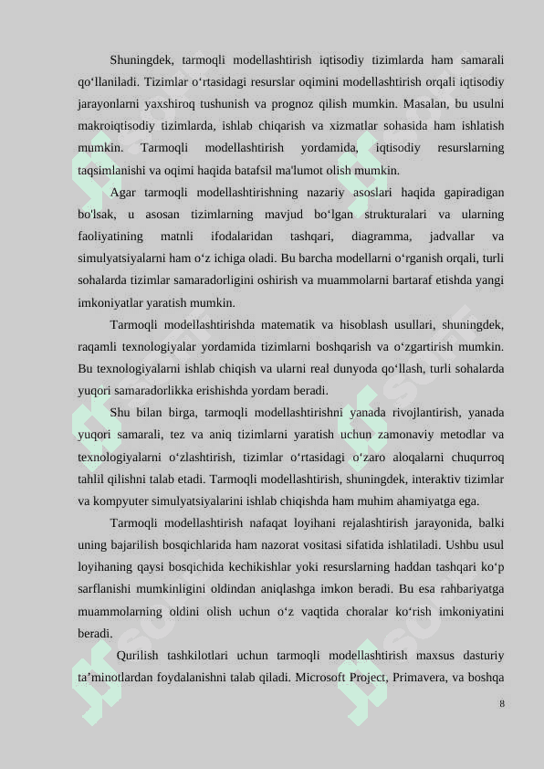 QURILISH TASHKILOTLARI FAOLIYATIDA TARMOQLI MODELLASHTIRISHDAN FOYDALANISH 8