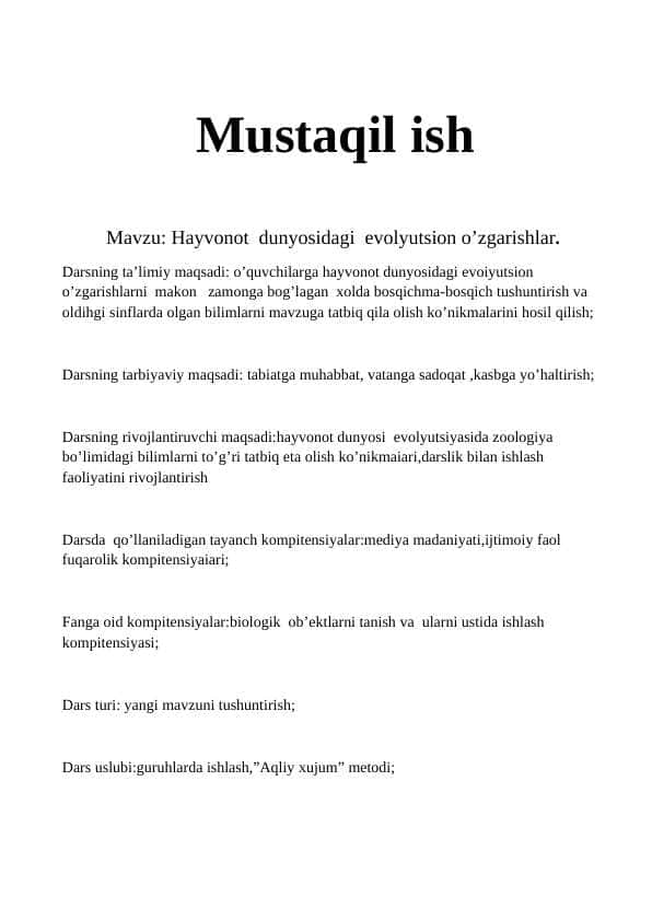 Hayvonot  dunyosidagi  evolyutsion o’zgarishlar.