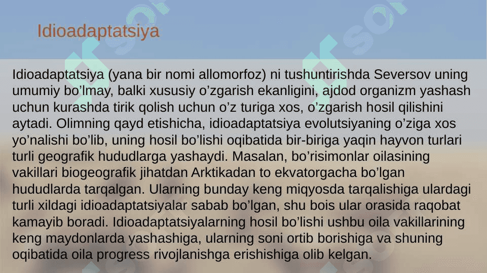 Umurtqali hayvonlar misolida aromorfoz, idioadaptatsiyalarni o'rganish 7