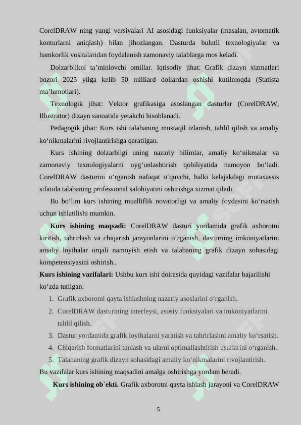 Grafik axborotni kiritish tahrirlash va chiqarishning dasturiy vositalari. Corel Draw. kurs ishi 4